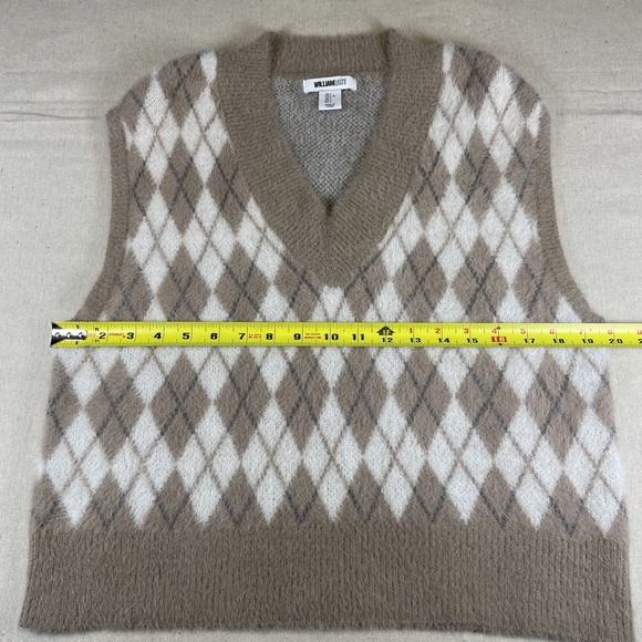 William Rast Argyle Sweater Vest Women's Size Large Beige Brown Layering Soft - Picture 5 of 8